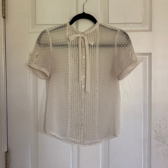 Gap Sheer Swiss Dot Tie Front Blouse - Picture 1 of 6